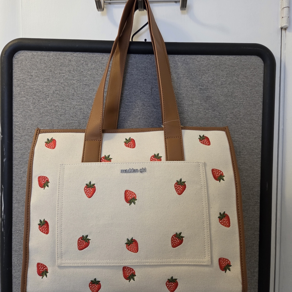 NWT Madden Girl Embroidered Strawberry Canvas Tote